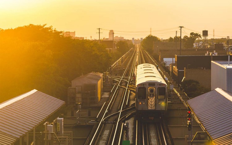 Subway car on railway tracks